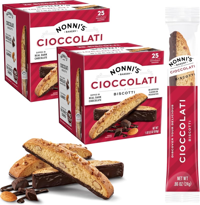 Nonni's Cioccolati Biscotti - Chocolate Dipped Almond Cookies - Image 1